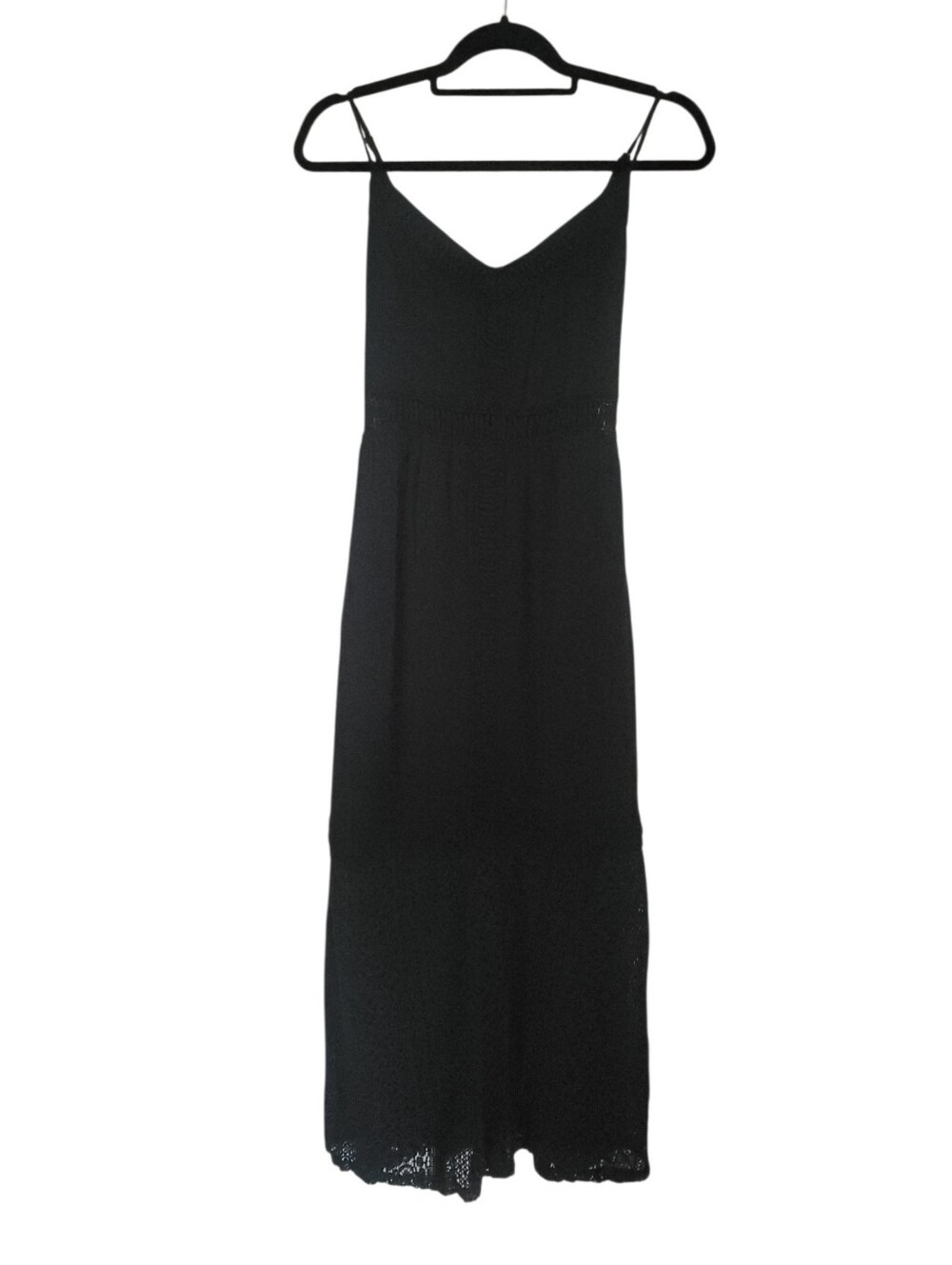 Abercrombie & Fitch Black Crochet Lace Maxi Dress M 90s Y2K Boho Romantic Slip
